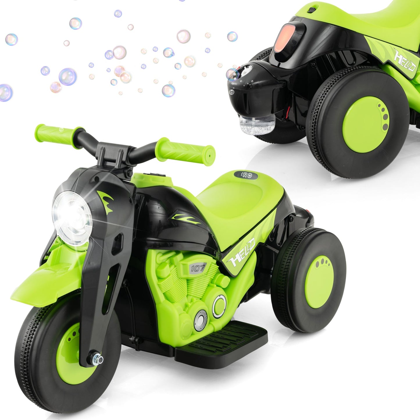 Motocicleta eléctrica para niños de 6V con generador de burbujas - Verde