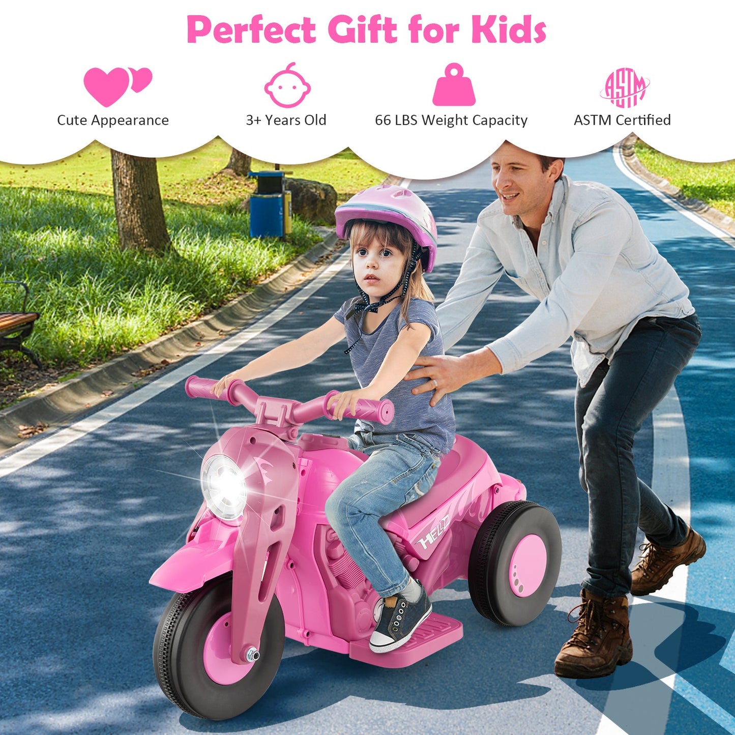 6V Kids Electric Ride-On Motorcycle with Bubble Maker - Pink