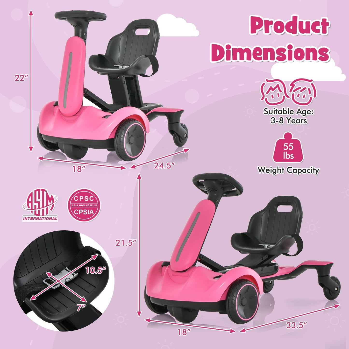 Coche de Drift para Niños 6V con Giro de 360° - Rosa