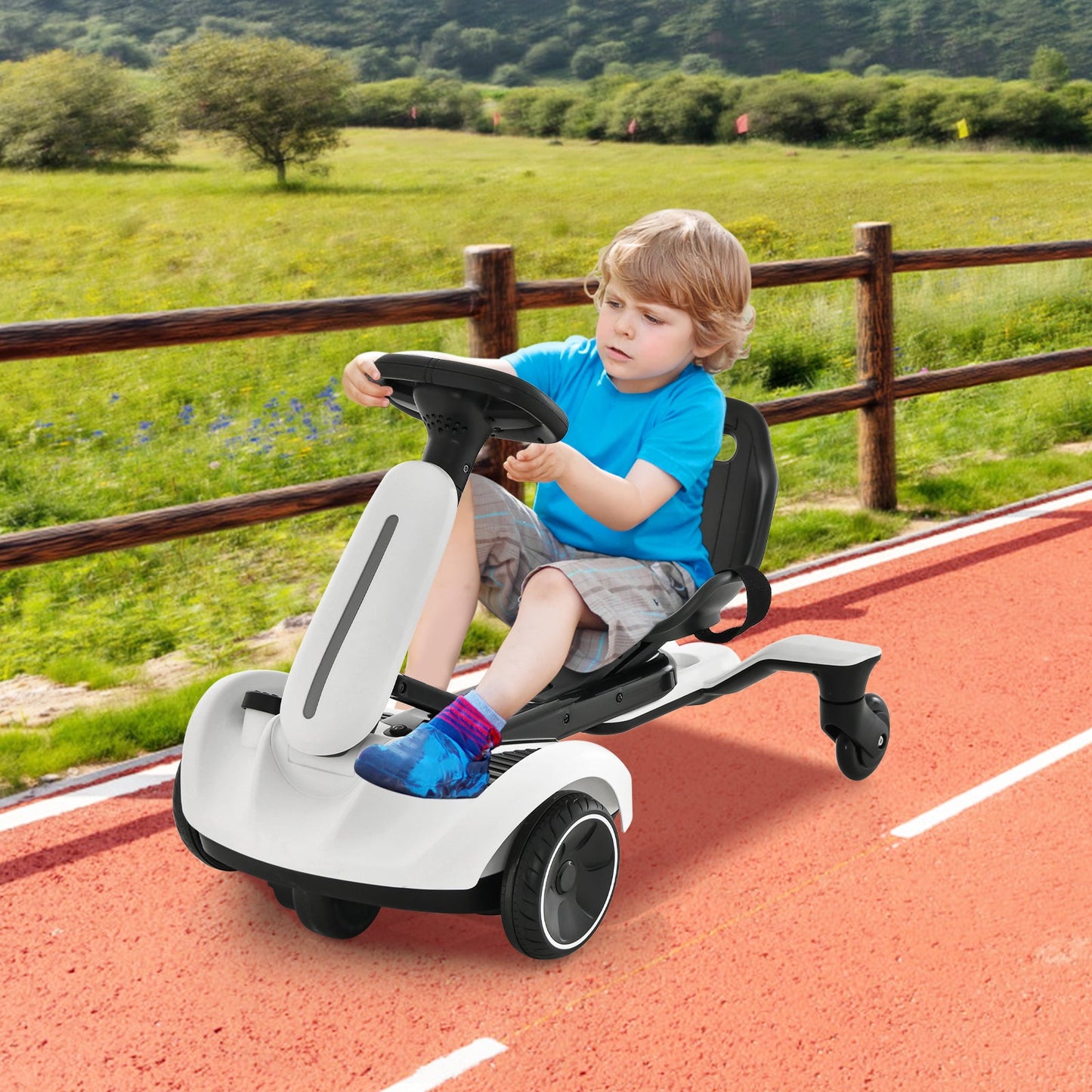 6V Kids Ride On Drift Car - White with 360° Spin & Adjustable Heights