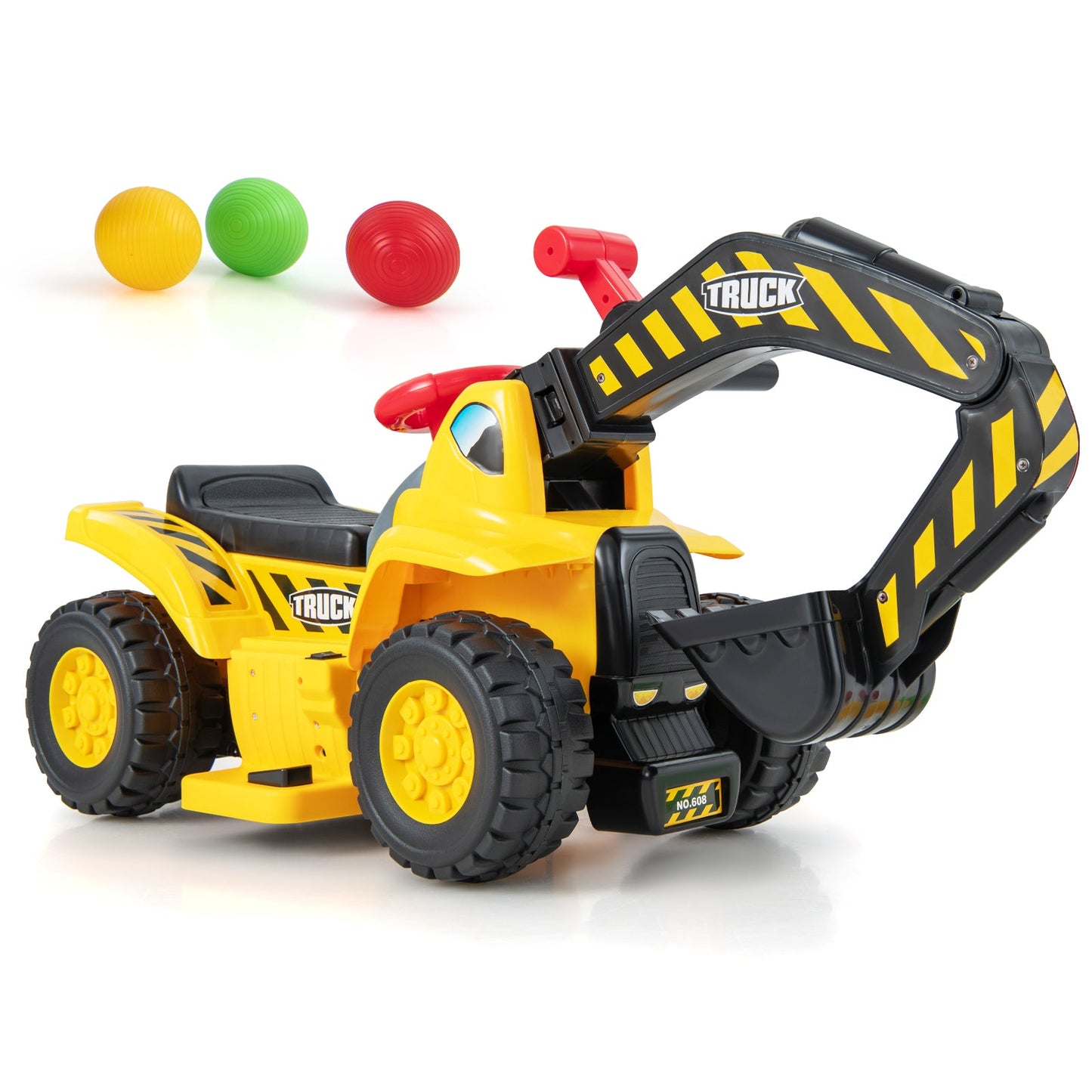 6V Kids Ride On Excavator with Basketball Hoop
