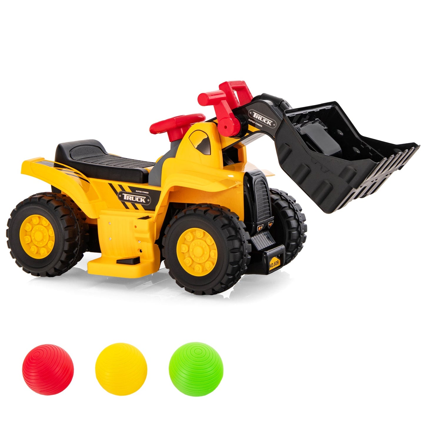 6V Kids Ride On Bulldozer with Basketball Hoop