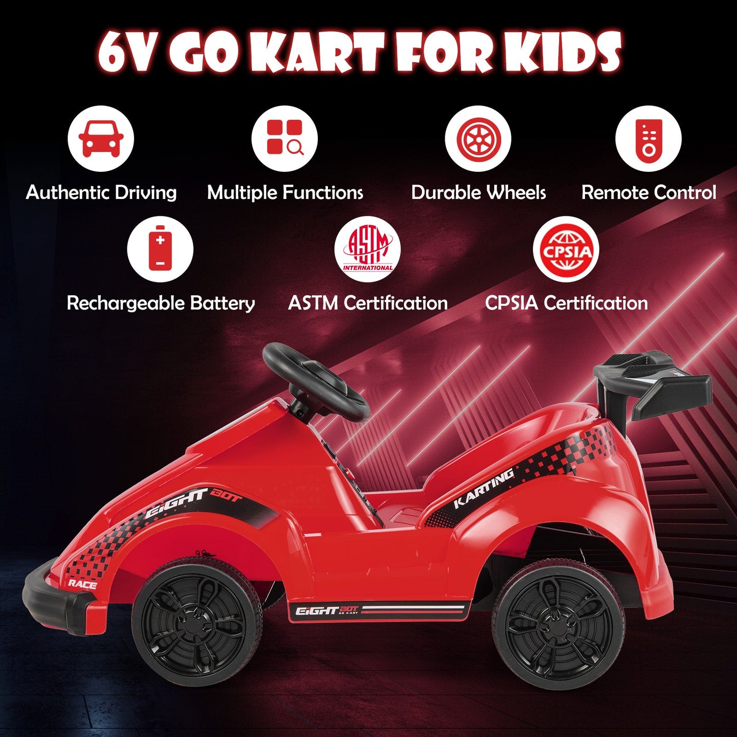 6V Kids Ride On Go Cart with Remote Control - Red