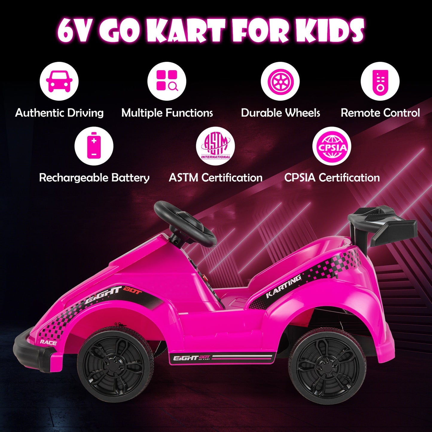 Go Cart électrique 6V pour enfants avec télécommande - Rose
