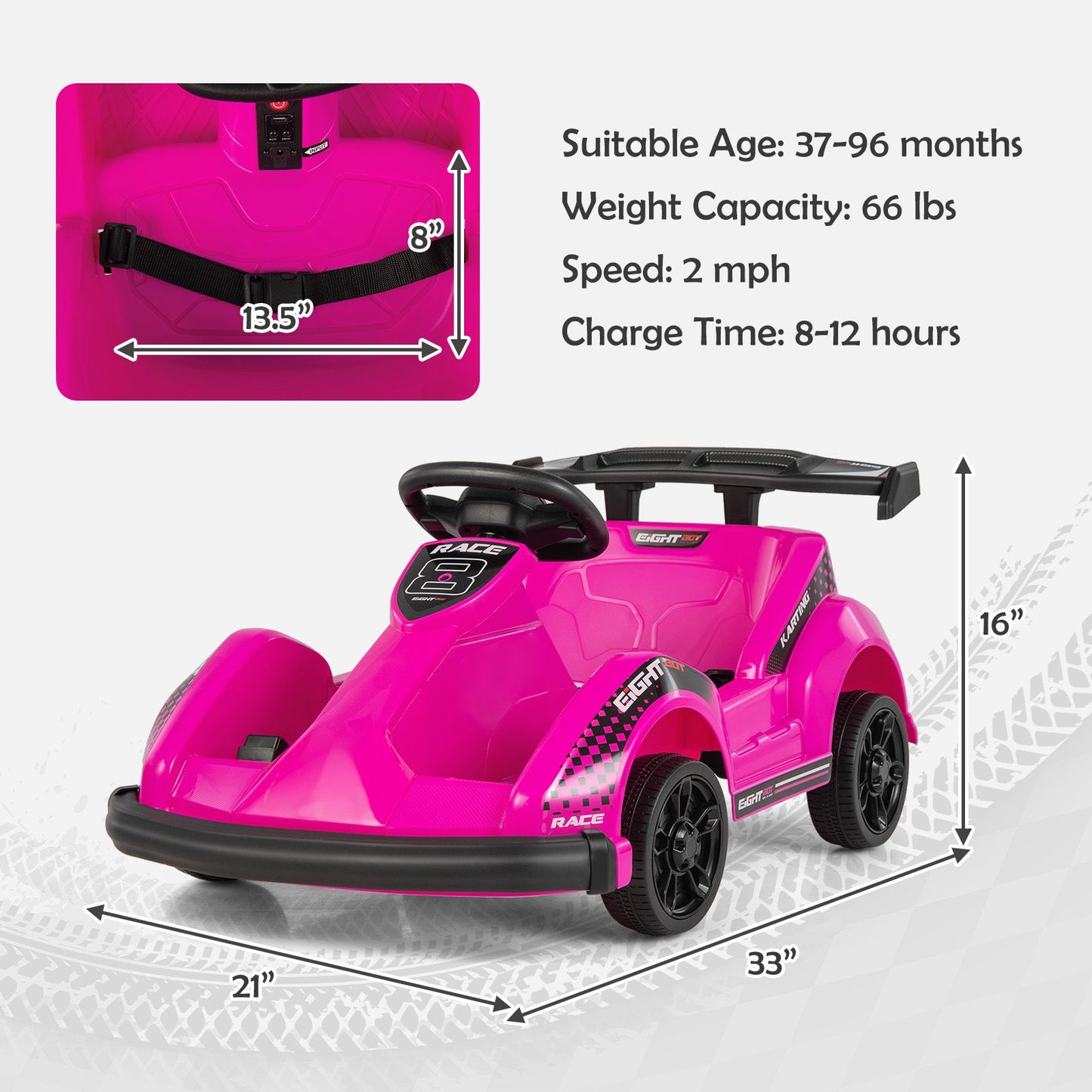 Go Cart électrique 6V pour enfants avec télécommande - Rose