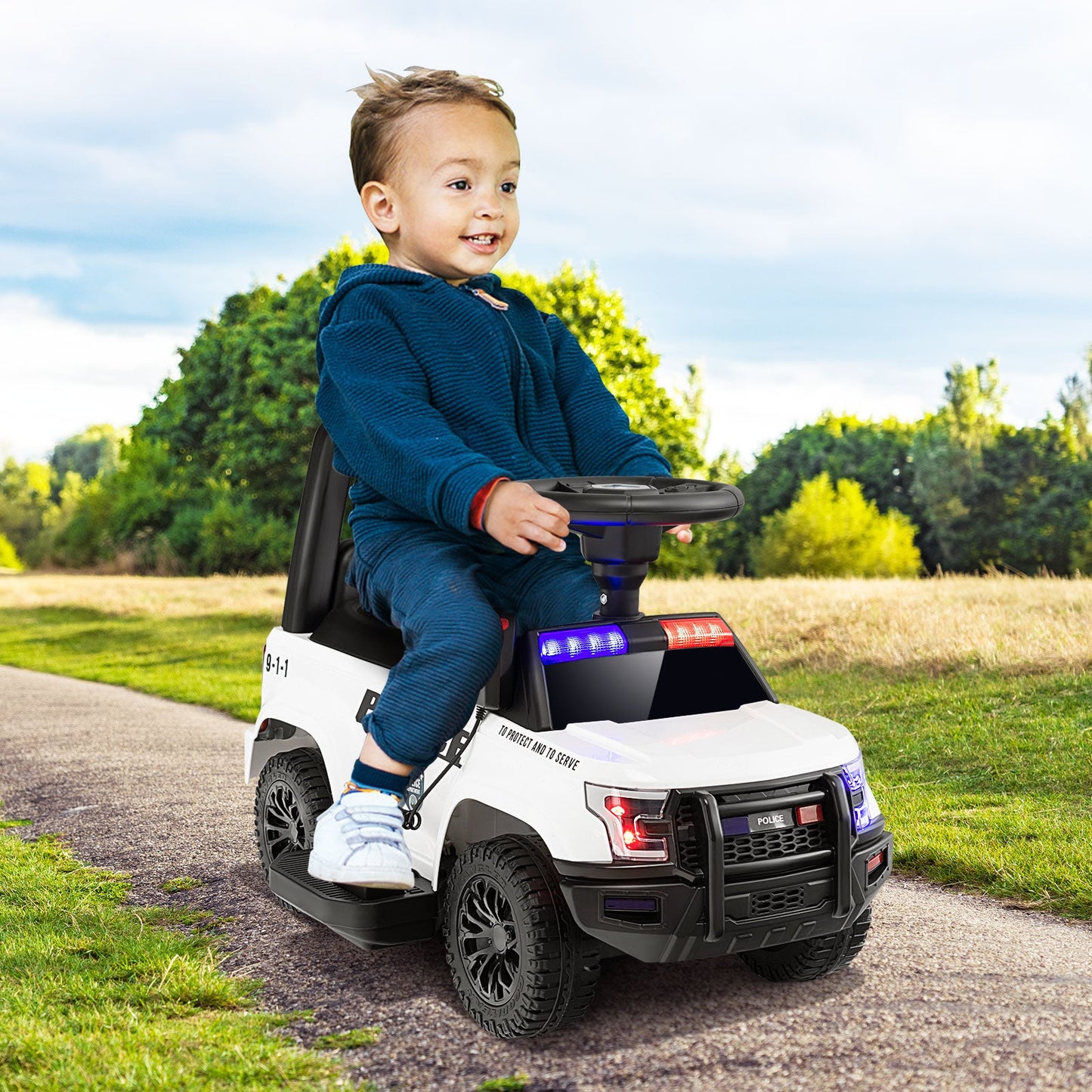 Coche de Policía para Niños 6V con Megáfono y Luces Intermitentes