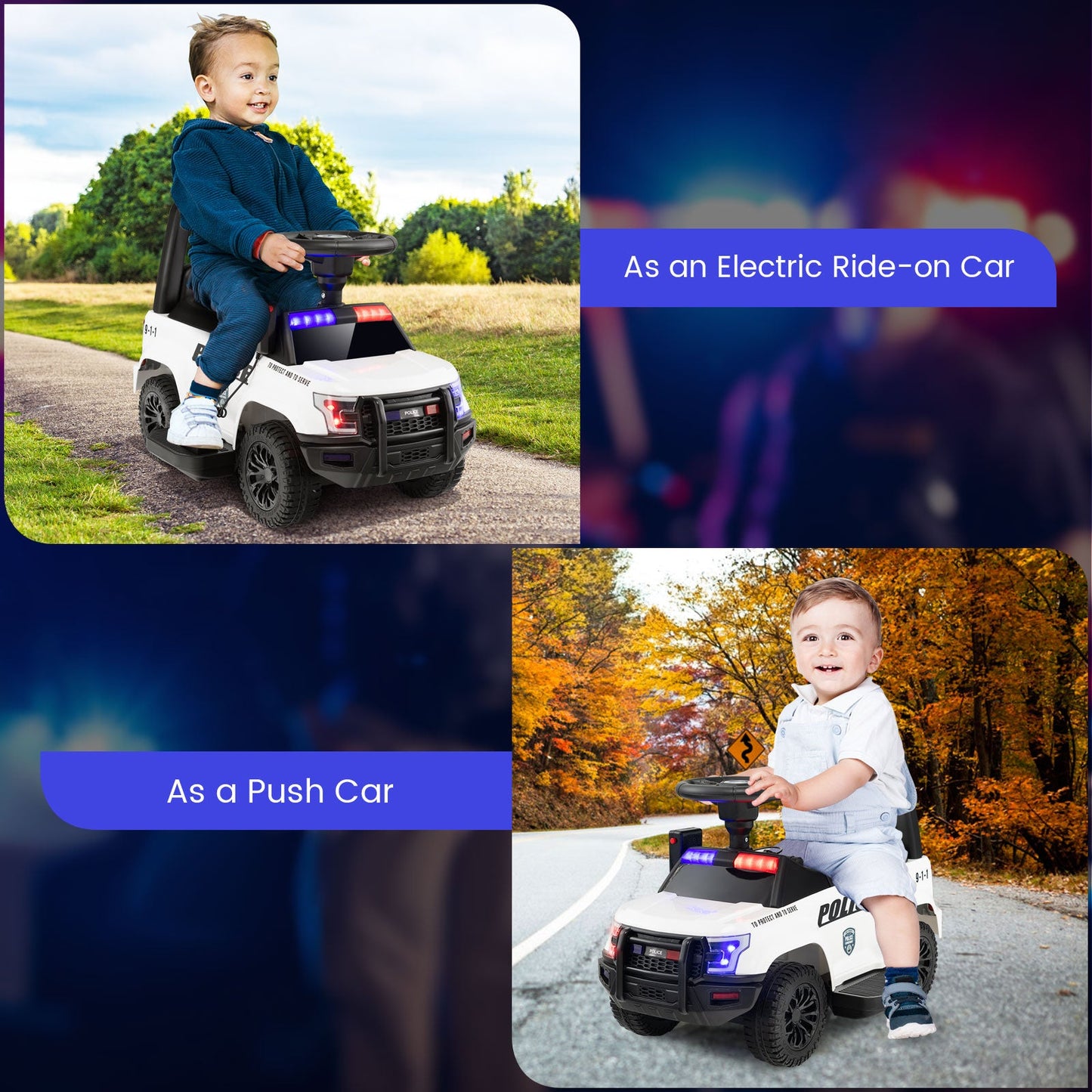 Coche de Policía para Niños 6V con Megáfono y Luces Intermitentes