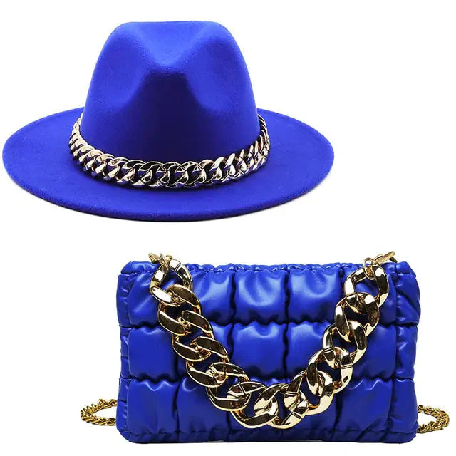 Sombrero Fedora de Lujo con Cadena Dorada para Mujeres