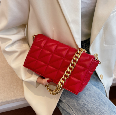 Elegante bolso de hombro pequeño verde con solapa y cadena de metal