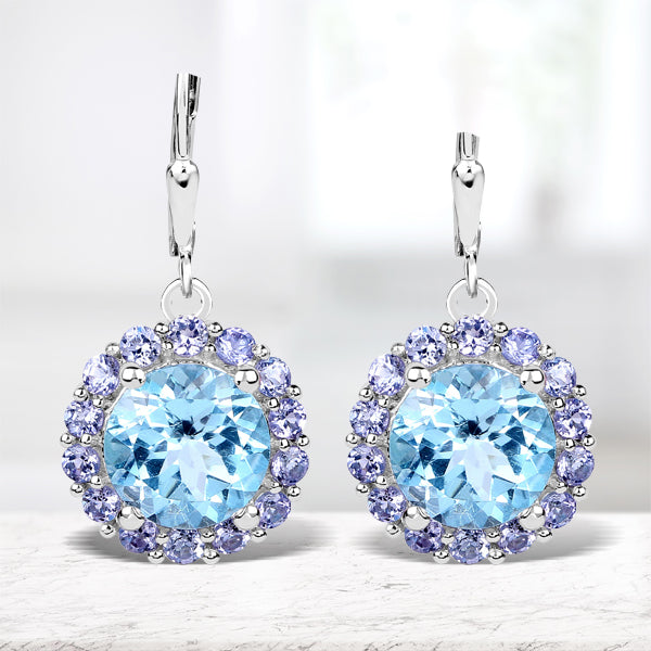 Elegant 9.96 Carat Blue Topaz & Tanzanite Sterling Silver Earrings