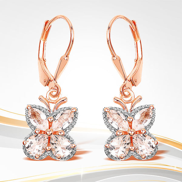 Pendientes Colgantes de Morganita Baño de Oro Rosa de 18K