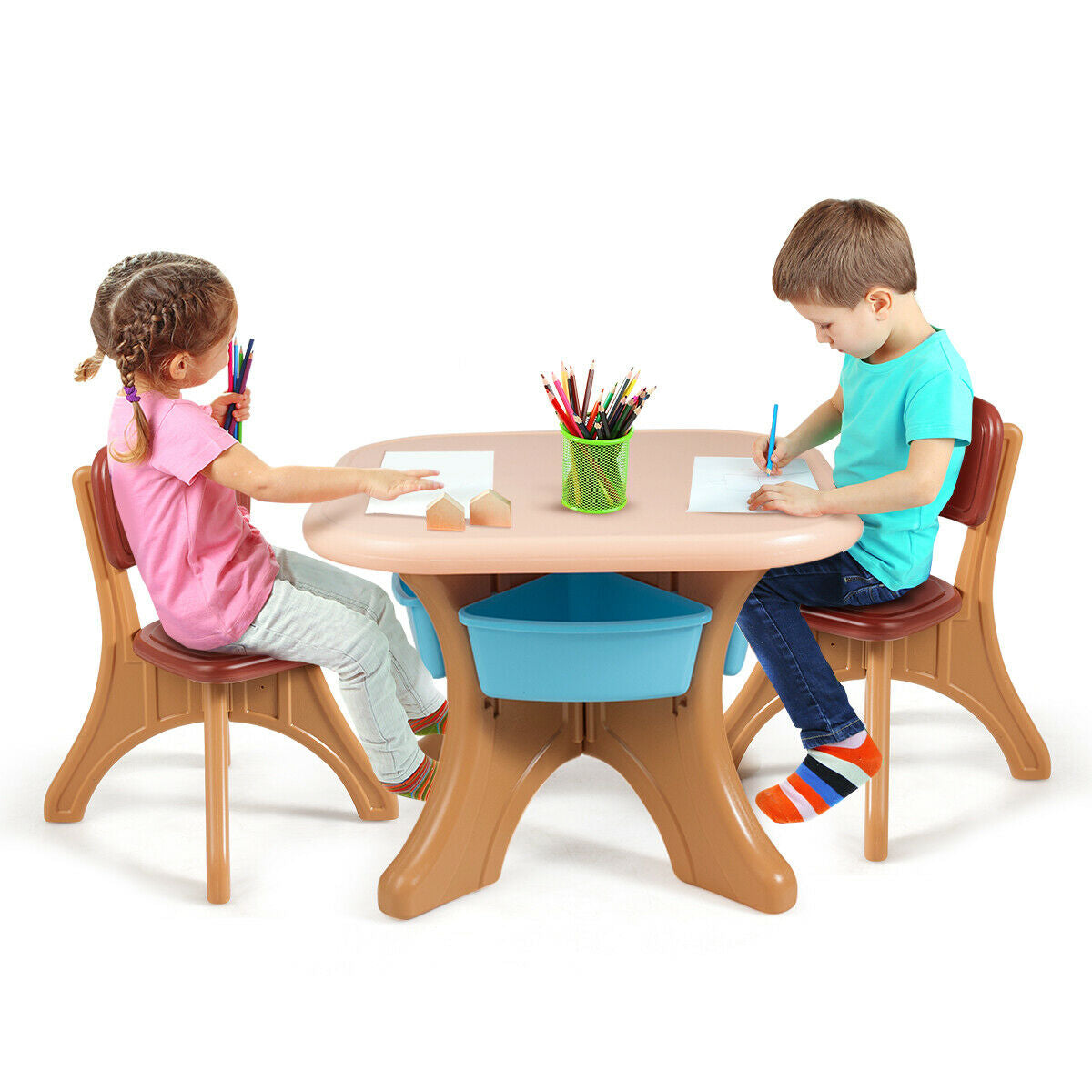 Gbruno Kids Activity Table & Chair Set with Storage - Coffee
