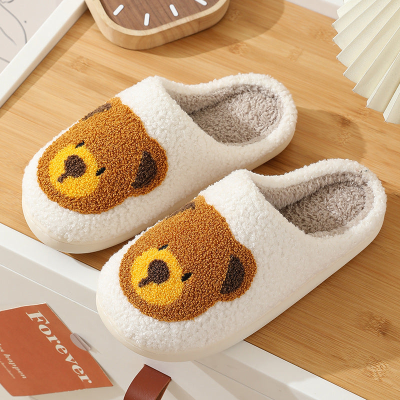 Zapatillas de felpa con cara sonriente para mujer - Calzado interior acogedor