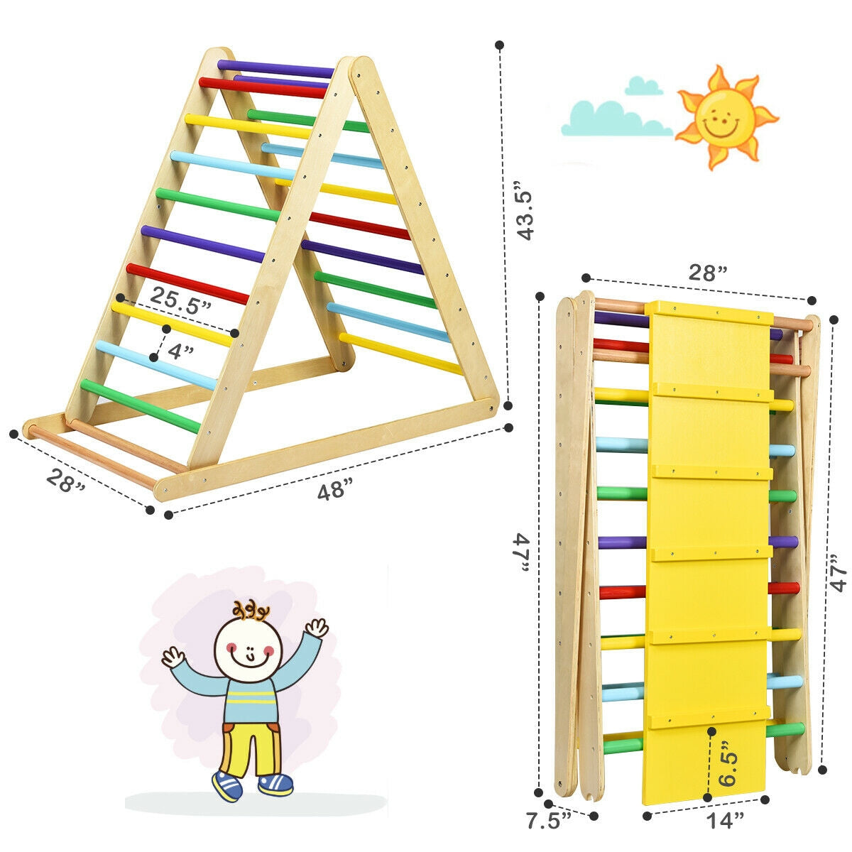 Triangle d'escalade en bois pliable pour le jeu intérieur