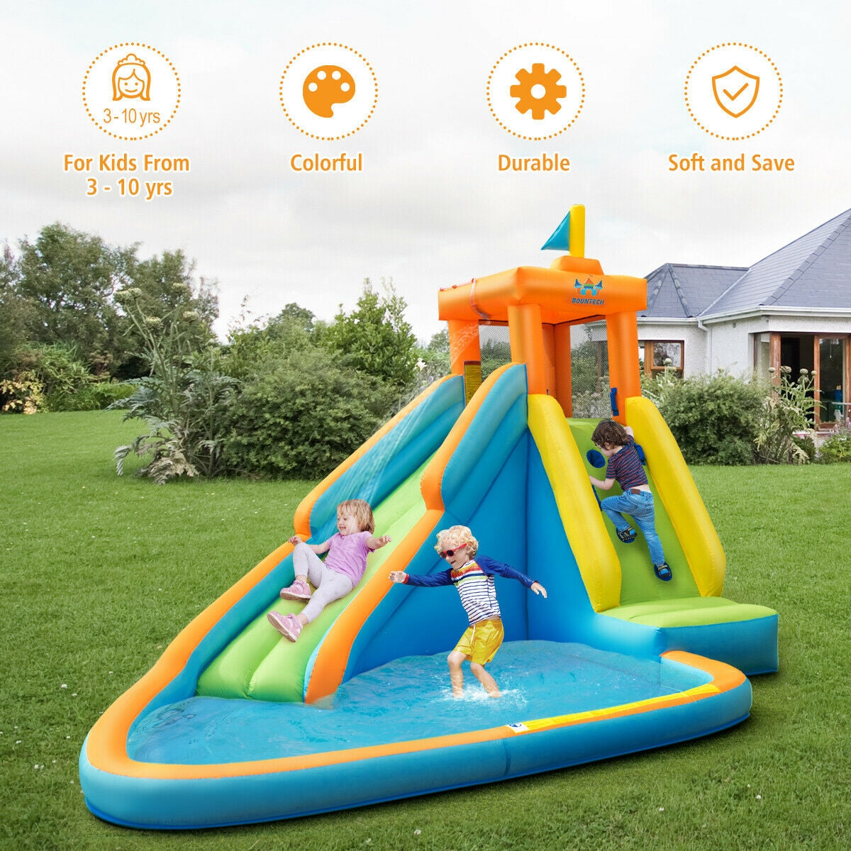 Inflatable Water Slide Bounce House with 740W Blower