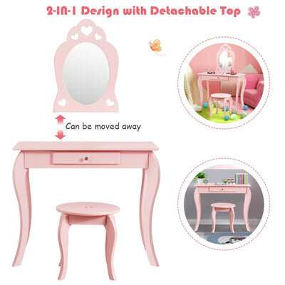 Ensemble de table de maquillage pour enfants princesse avec miroir - Rose