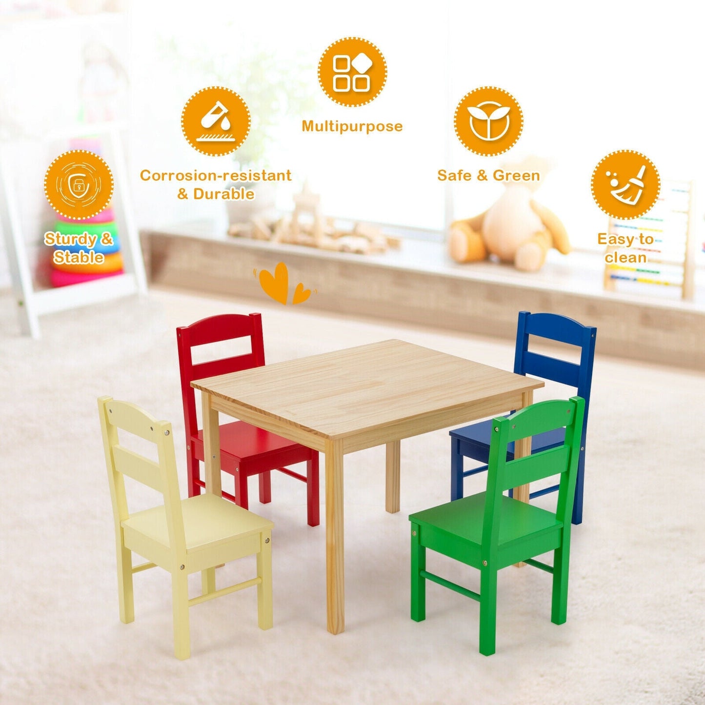 5-Piece Kids Multicolor Table and Chair Set