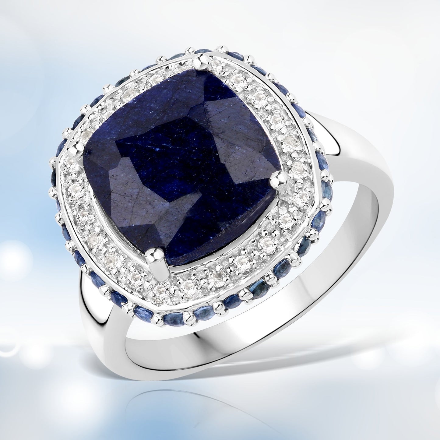 6.46 Carat Dyed Sapphire & White Topaz Sterling Silver Ring