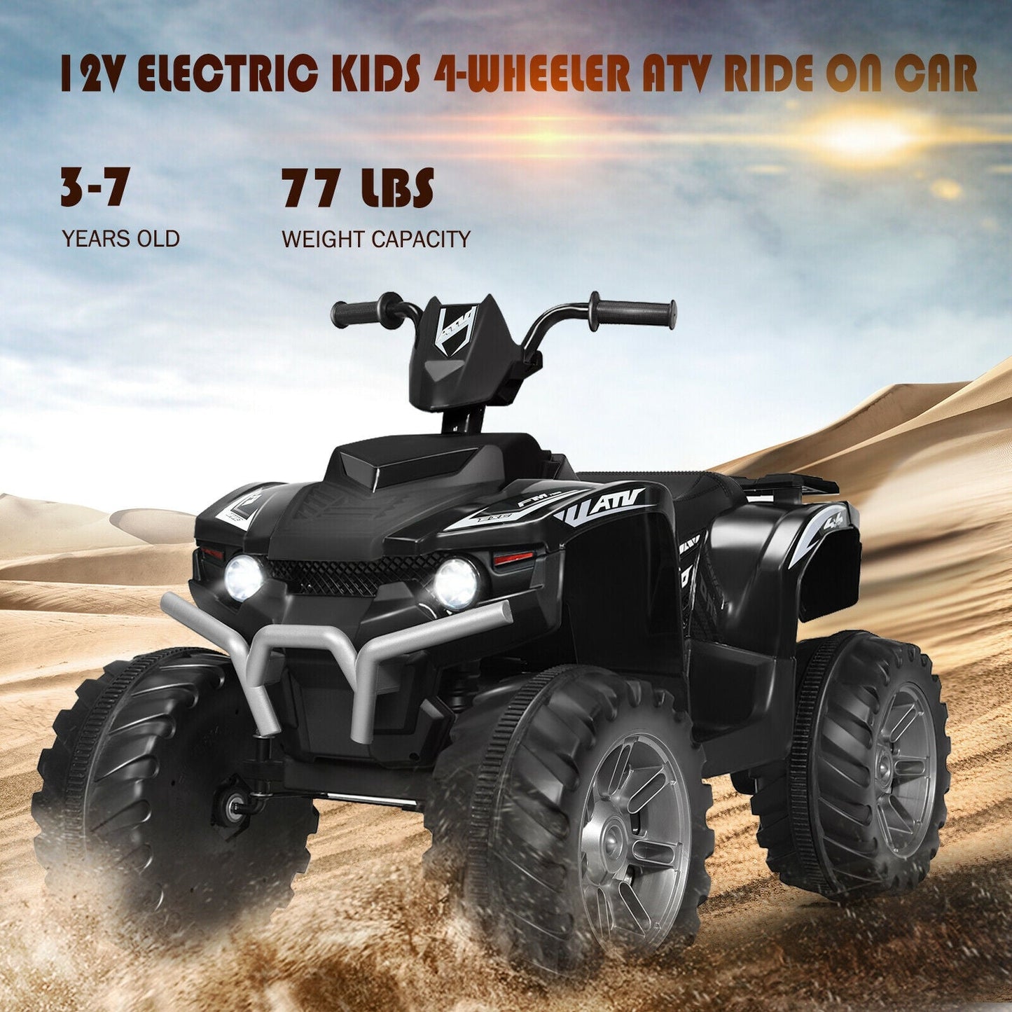 ATV électrique pour enfants 12V avec lumières LED - Noir