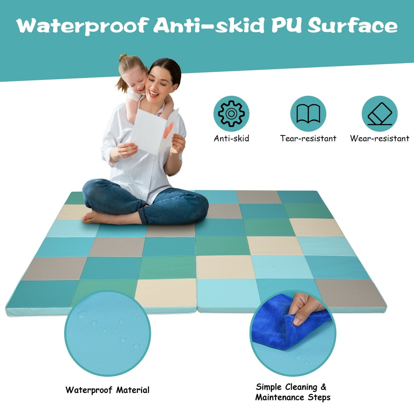 58 Inch Toddler Foam Play Mat - Light Blue