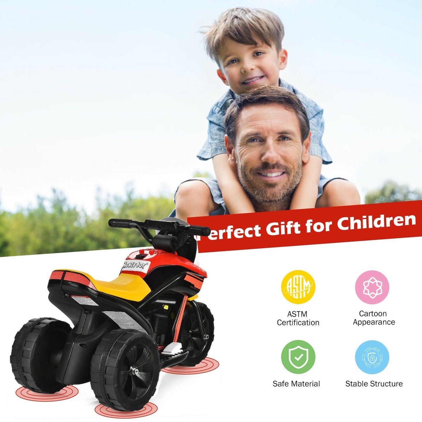 6V 3-Wheel Electric Ride-On Motorcycle Trike for Kids