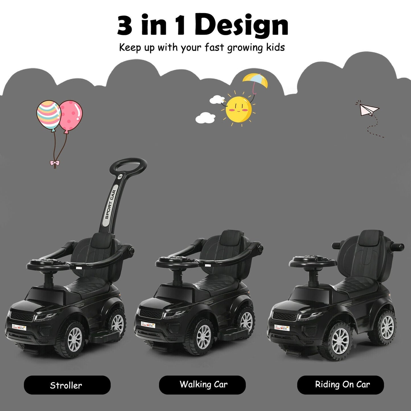Cochecito para Niños 3 en 1 - Negro