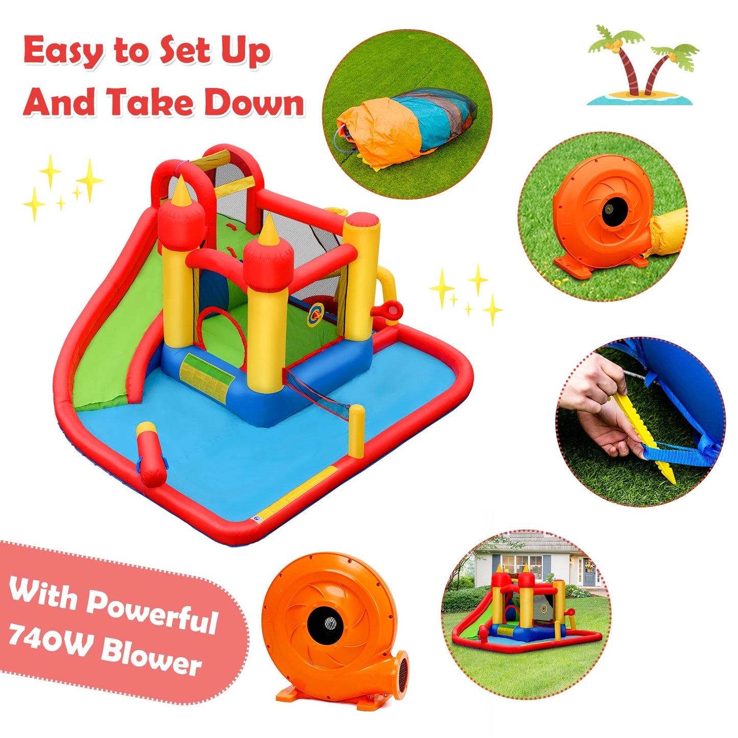 Gbruno Inflatable Water Slide Bounce House with Blower