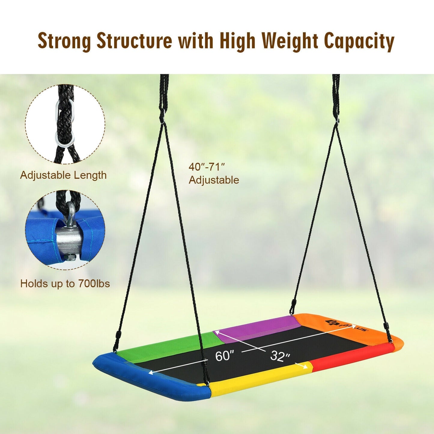 60-Inch Multicolor Platform Tree Swing with Hanging Straps