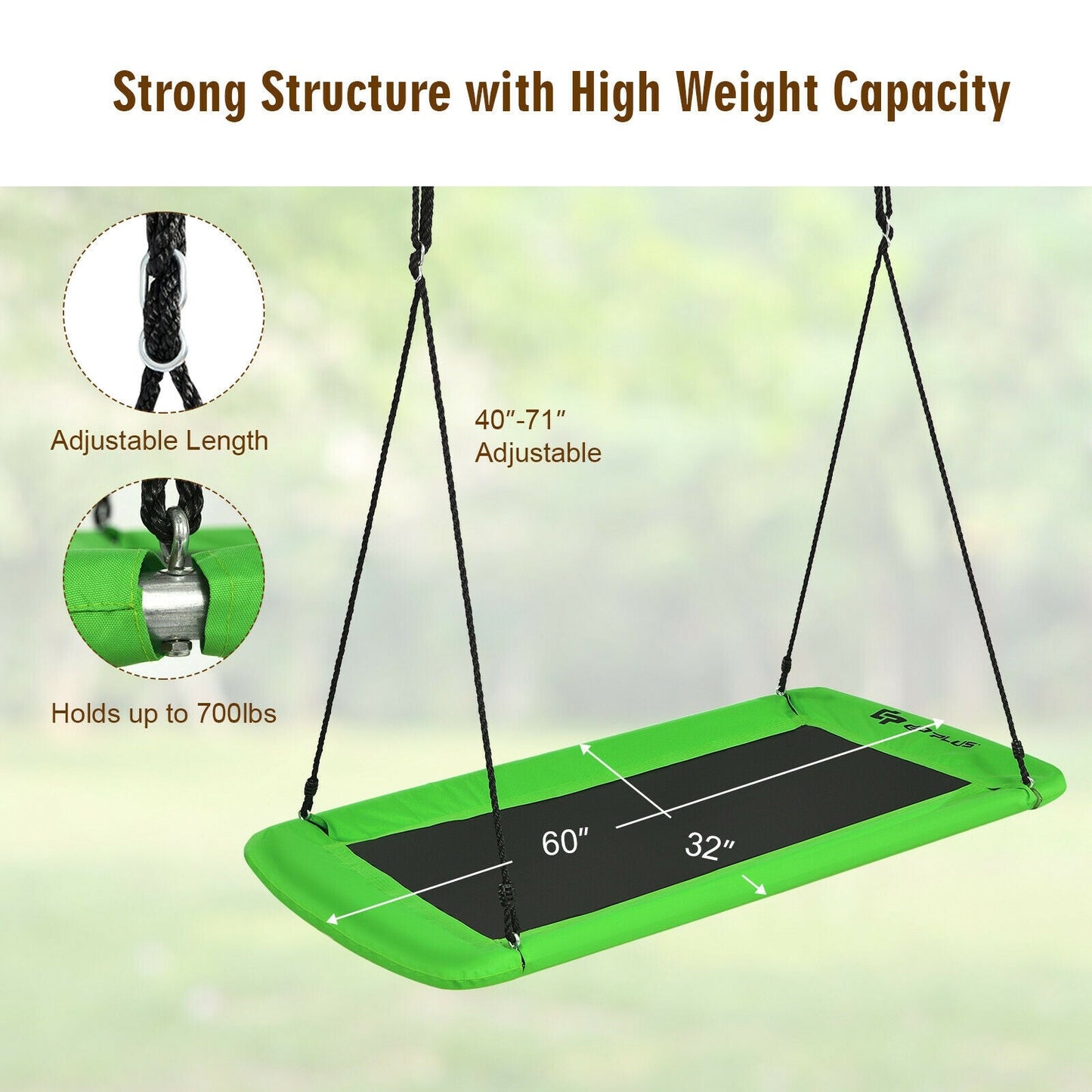 60-Inch Outdoor Platform Tree Swing with Hanging Straps - Green