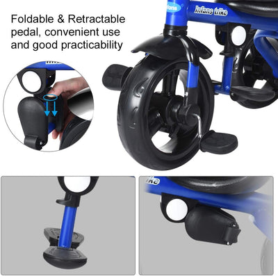 Tricycle 4-en-1 pour enfants avec poignée de poussée réglable - Bleu