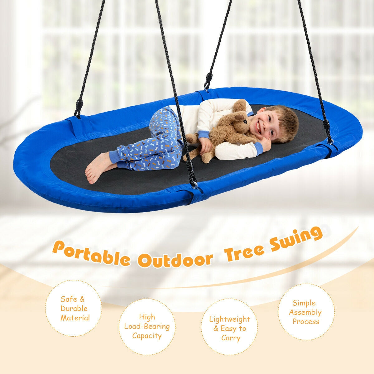 Columpio Ajustable en Forma de Platillo de 60 Pulgadas - Azul y Negro
