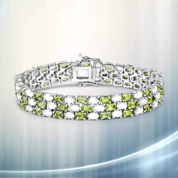 Bracelet en argent sterling avec opale et péridot de 19,73 carats