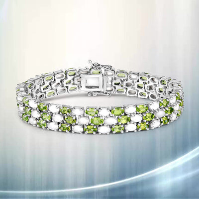 19.73 Carat Genuine Opal and Peridot Sterling Silver Bracelet