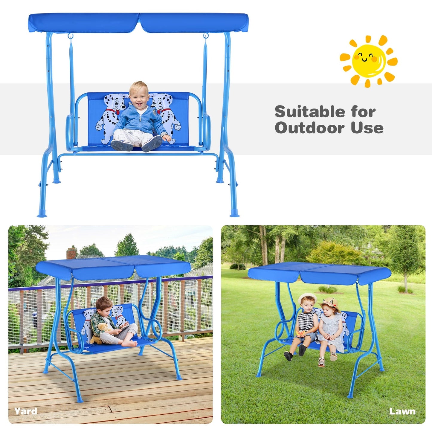 Outdoor Kids Patio Swing Bench with Canopy for 2