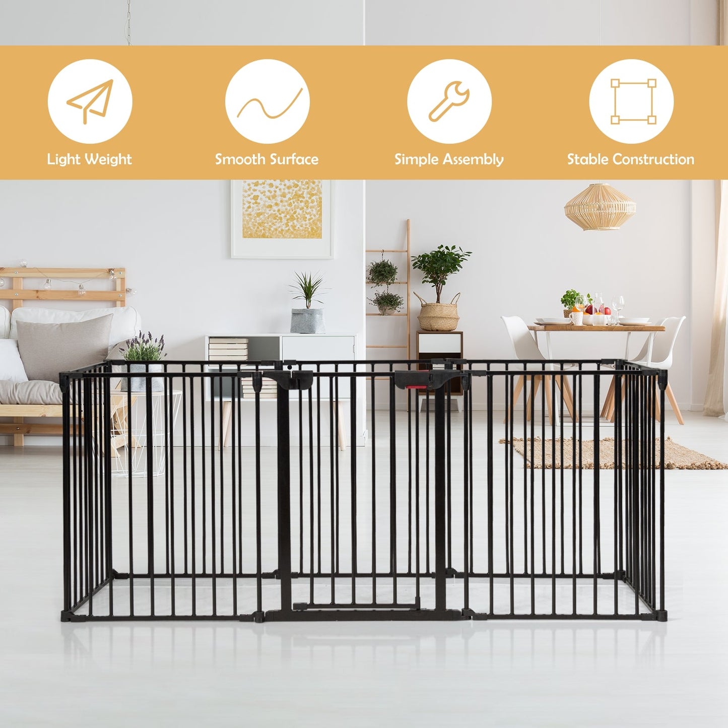 Adjustable Panel Baby Safe Metal Gate Play Yard - Black