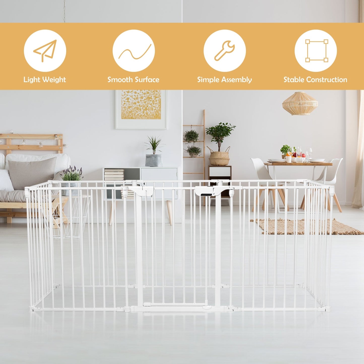 Adjustable Metal Gate Play Yard - White
