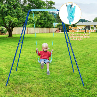Outdoor Kids Swing Set with Heavy-Duty Metal A-Frame - Blue