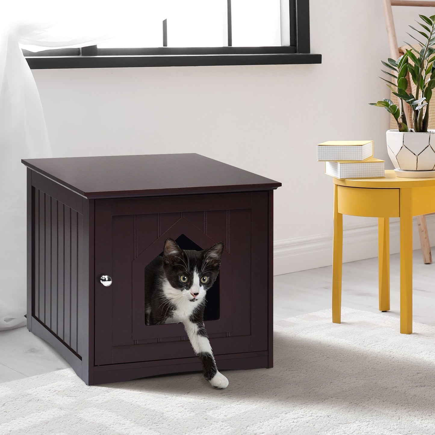 Weatherproof Multi-function Cat House Nightstand - Brown