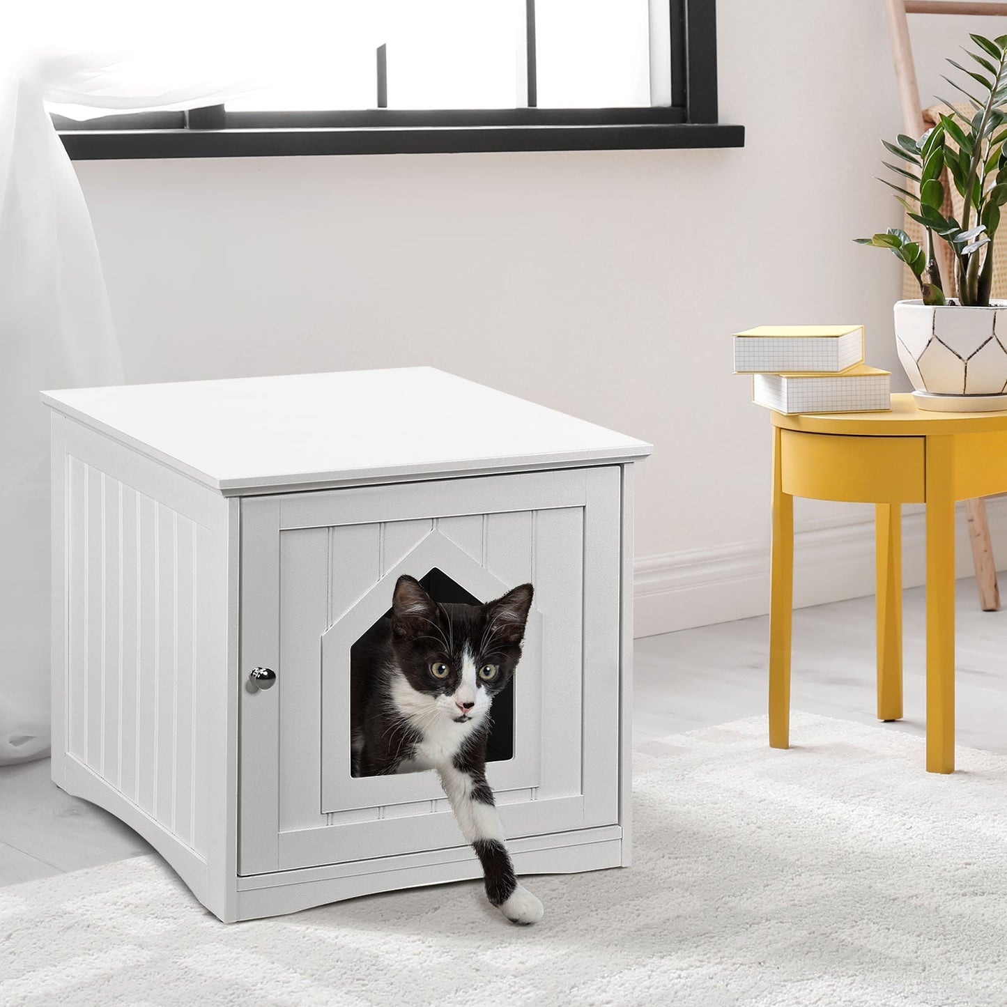 Weatherproof Multi-function Cat House Sidetable - White