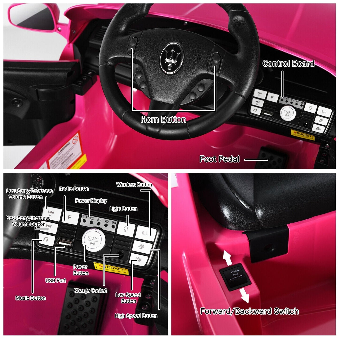 Voiture électrique pour enfants 12V avec télécommande - Rose