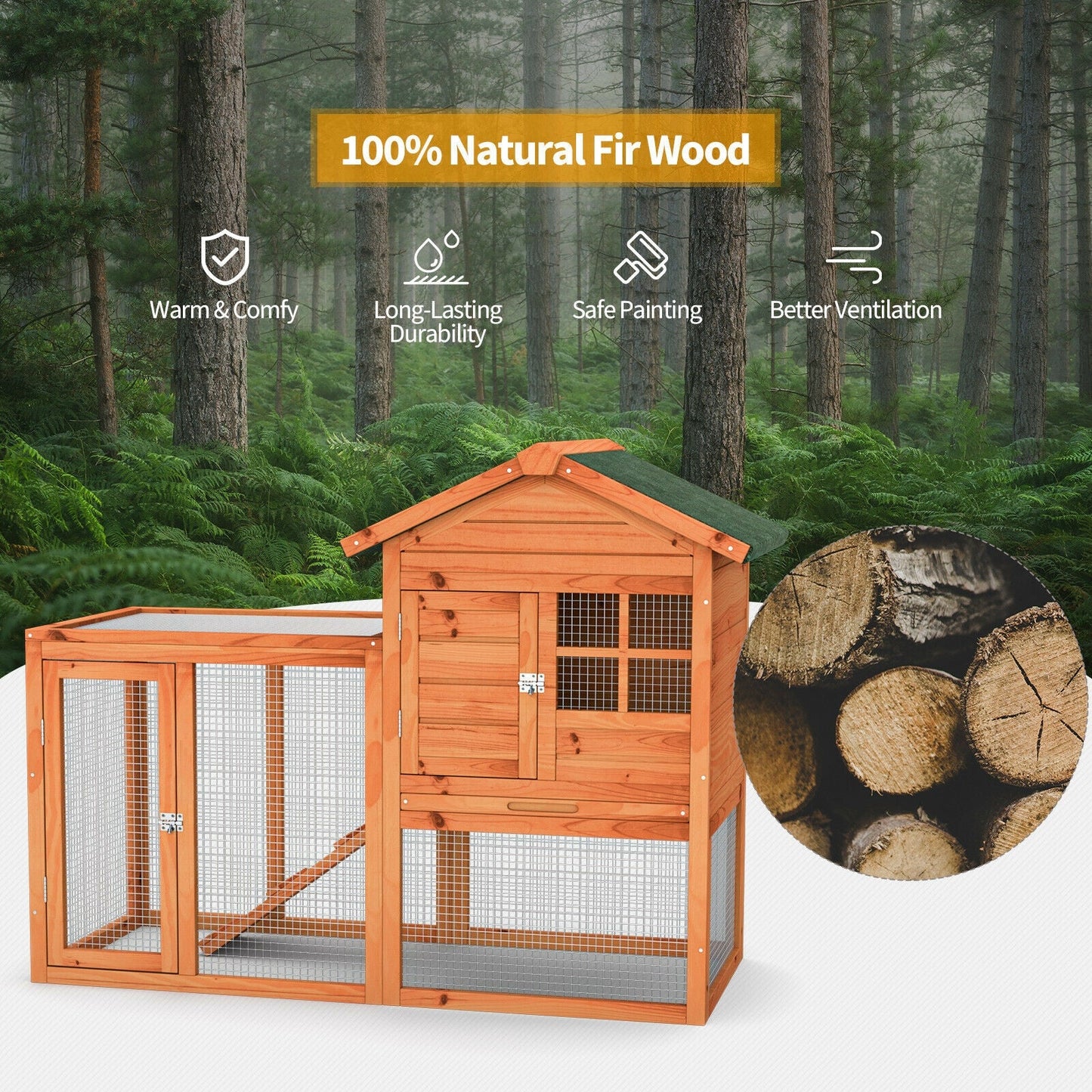 Premium 2-Story Wooden Rabbit Hutch with Running Area