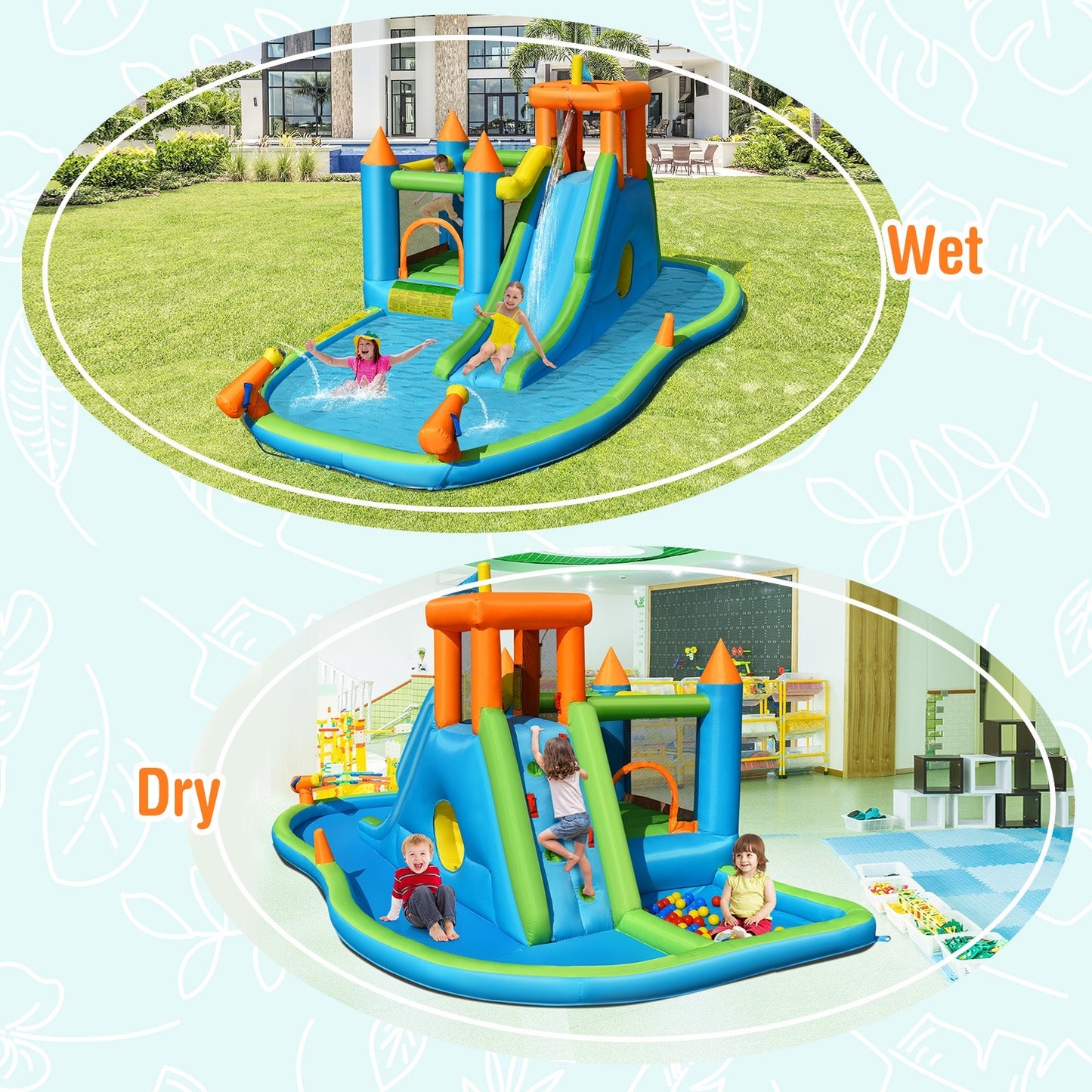 Toboggan Aquatique Gonflable avec Maison de Saut et Piscine à Éclaboussures