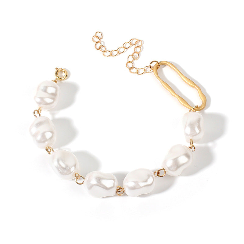 Handmade Imitation Pearl Gold Link Chain Bracelet