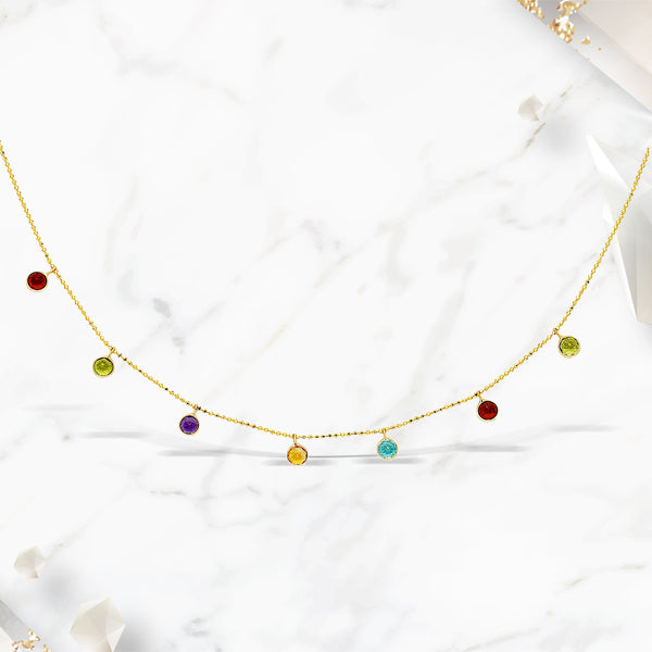 14k Yellow Gold Cable Chain Necklace with Multi-Tone Charms