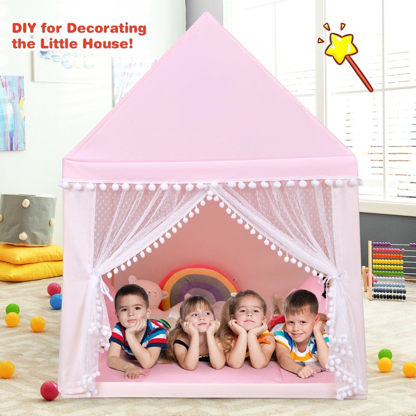 Gbruno Kids Play Tent - Large Fairy Castle Playhouse in Pink
