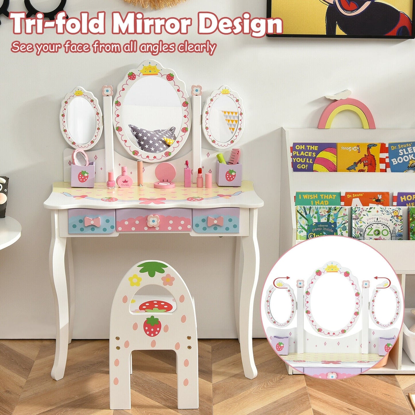 Ensemble de table de maquillage princesse pour enfants avec chaise - Blanc