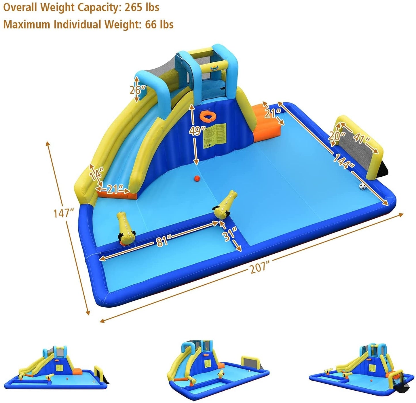 6-in-1 Inflatable Water Slide for Kids with Blower