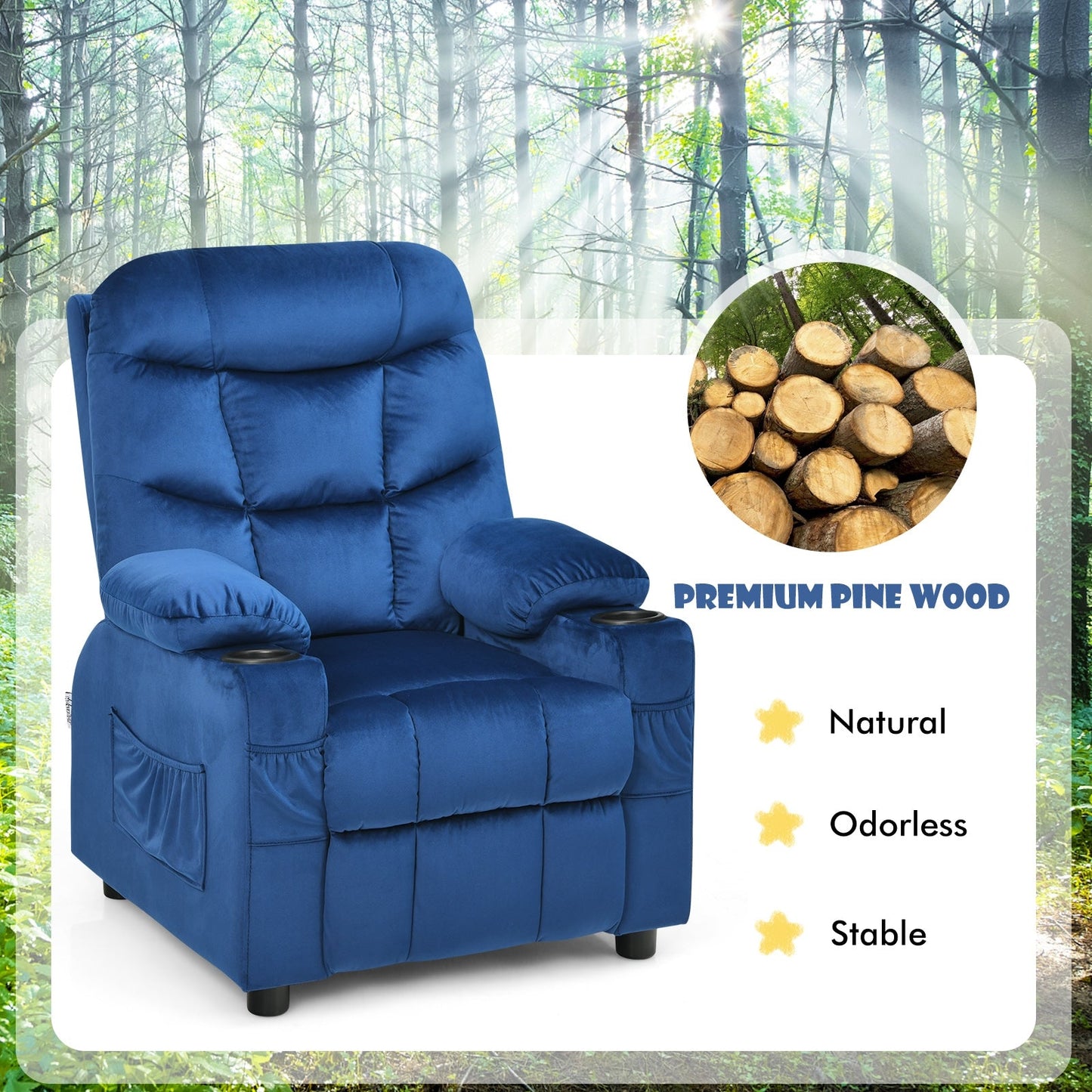 Sillón Reclinable para Niños con Portavasos y Reposapiés - Azul Claro