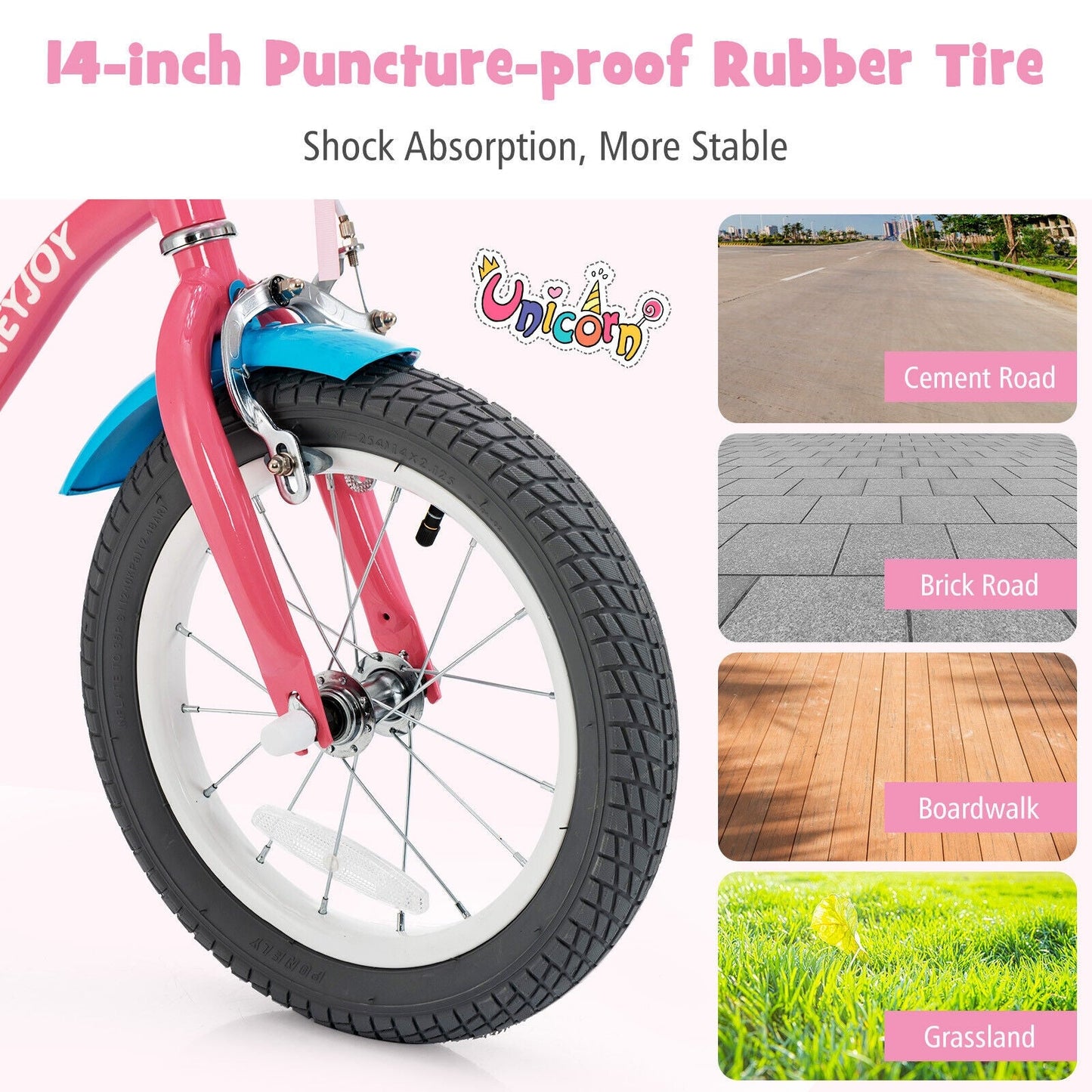 Vélo pour enfants Gbruno avec roues d'entraînement - 14 pouces