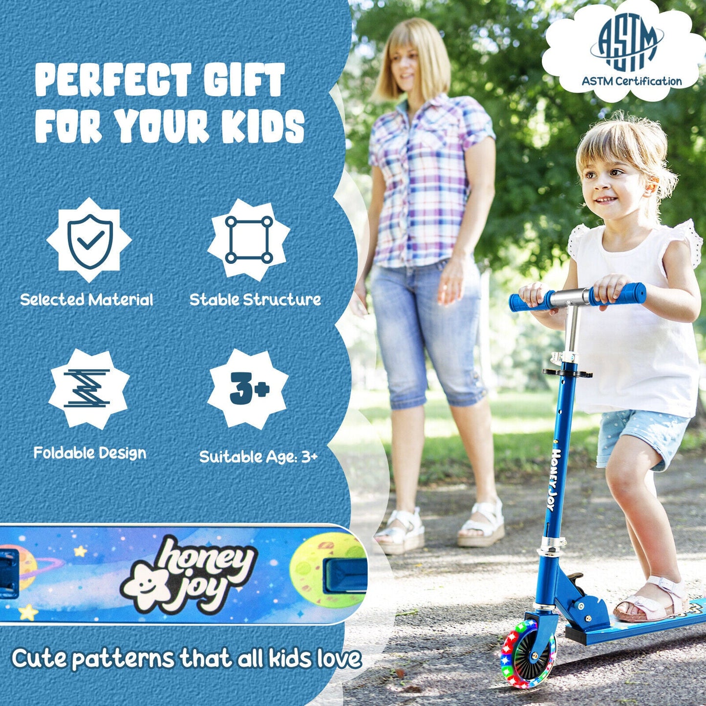 Trottinette pliable avec hauteurs réglables pour enfants - Bleu